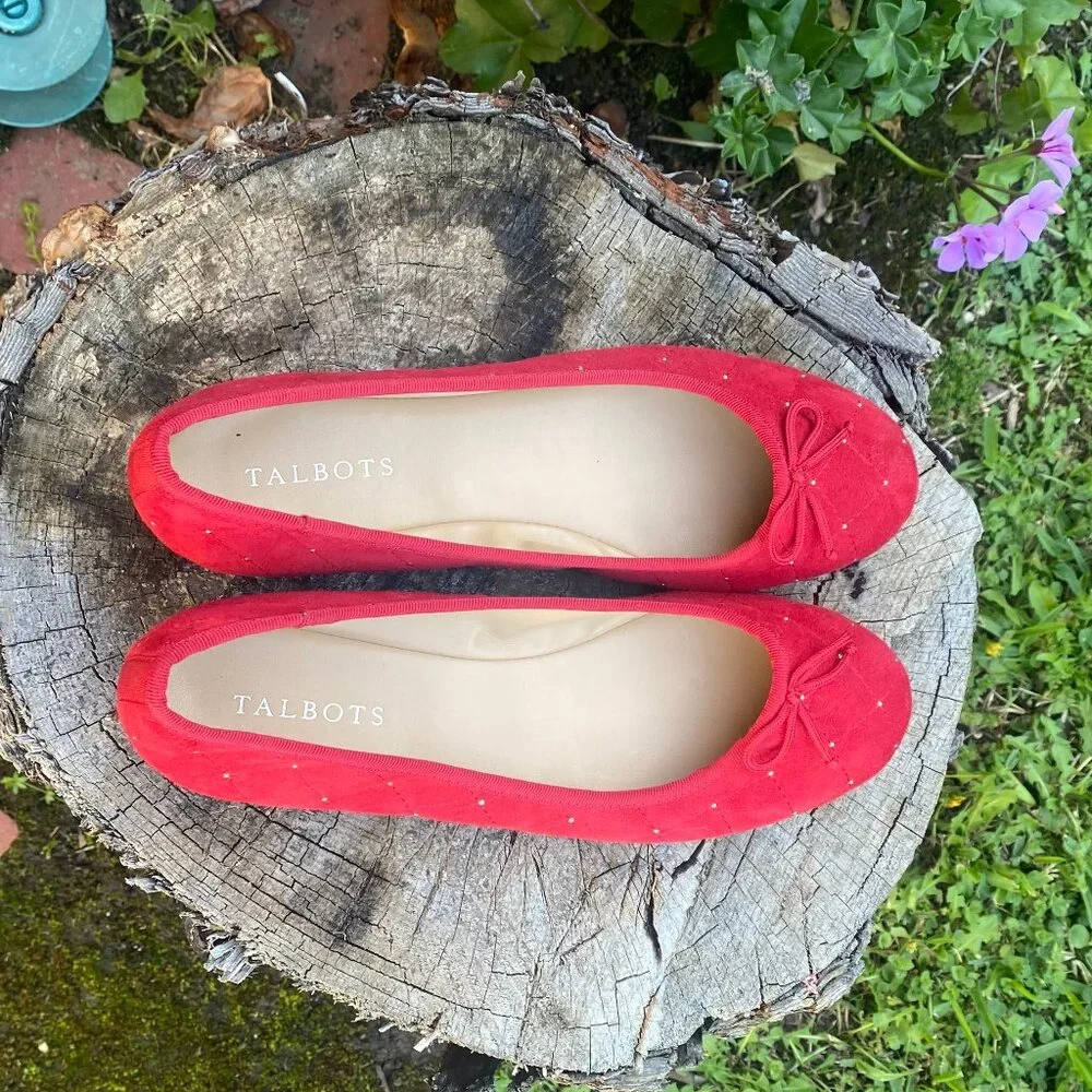 Talbots 8.5 Penelope Quilted Ballet Flats - Red Studded Suede - Picture 6 of 13